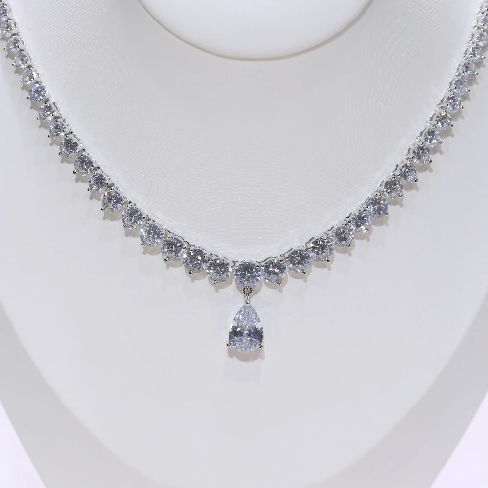 High quality zircon earrings and water drop necklace bridal jewelry set and wedding dress accessories