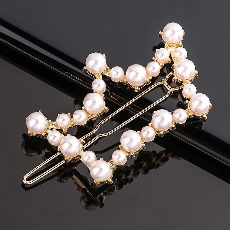 Fashion Bow Pearl Pentagram Geometry Alloy Hairpin Girl Hair Clip Minimalism Elegance Diamond Heart Shaped Hair Accessories