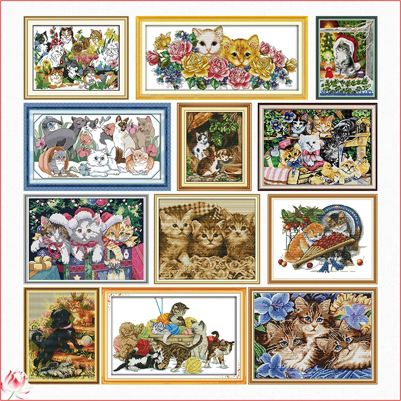 Cross Stitch Kit Embroidery Needlework Lovely Cat Patterns Stamped Patterns 11CT 14CT Printed Counted Crafts Decoration Sewing