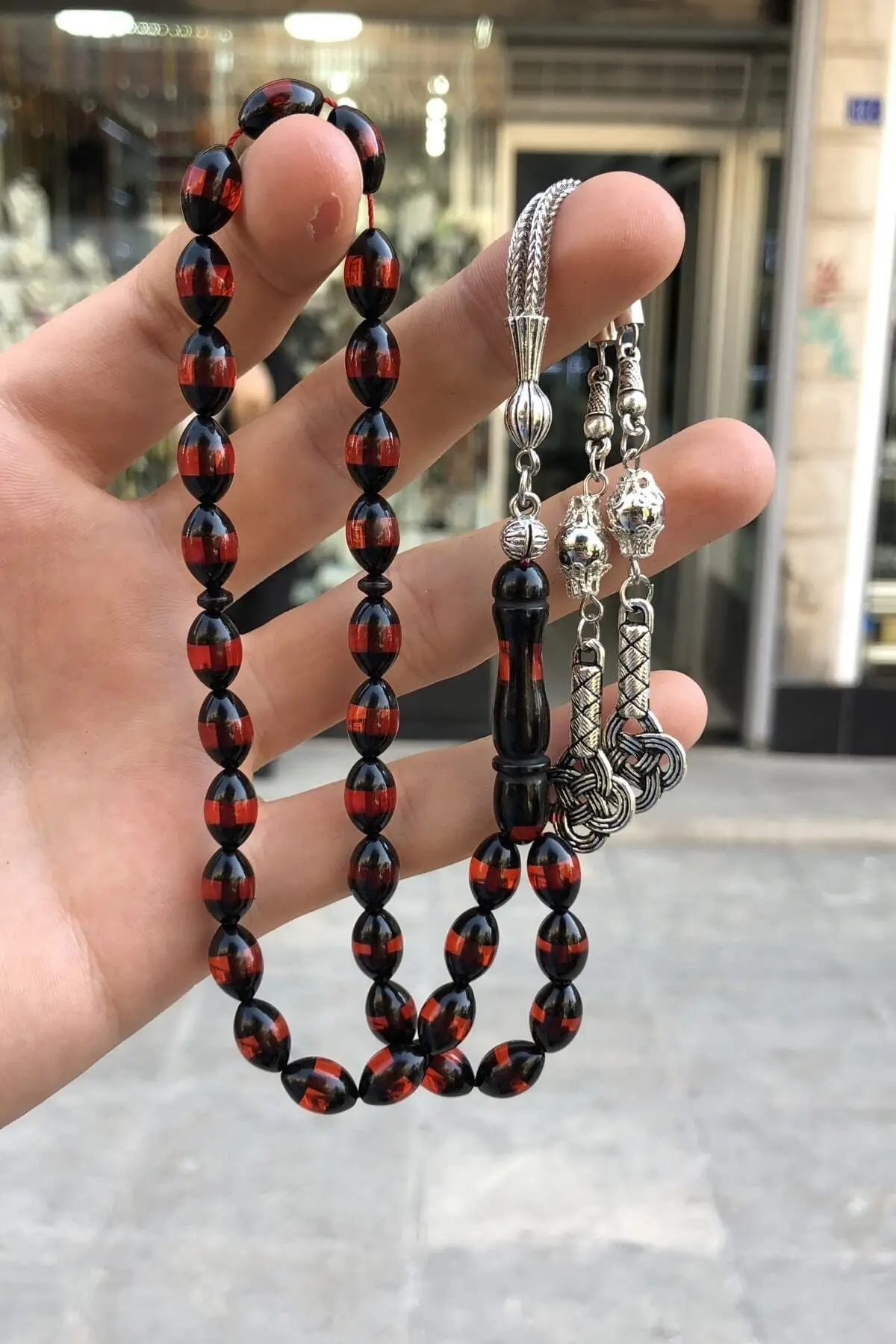 Male Black Vernier Powder Amber Rosary Dgn1126