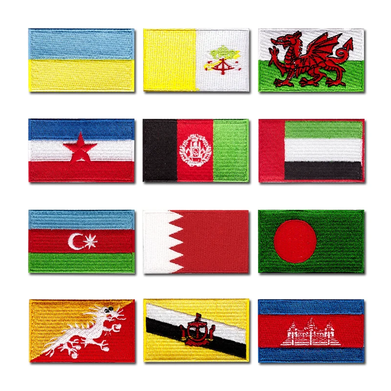 National flag computer embroidery patches clothes sticker ironing sew Applique Ukraine Vatican City Wales Yugoslavia UAE Brunei