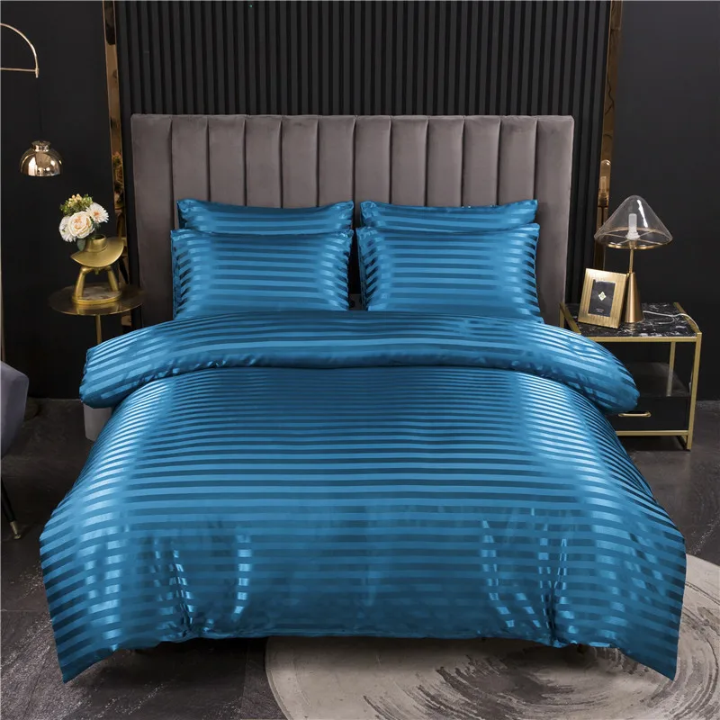 

Blue Satin Bedding Sets Luxury Duvet Cover Set solid color Bed sheet set Single Double Queen King Size Silky Quilt cover set