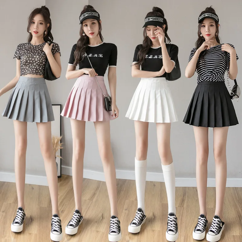 

Women Pleated Skirt Ladies High-Waist Half-Dress Slimming A-Line Patchwork Fall Spring Warm Pleated Girl Skirt Summer Fall 2020