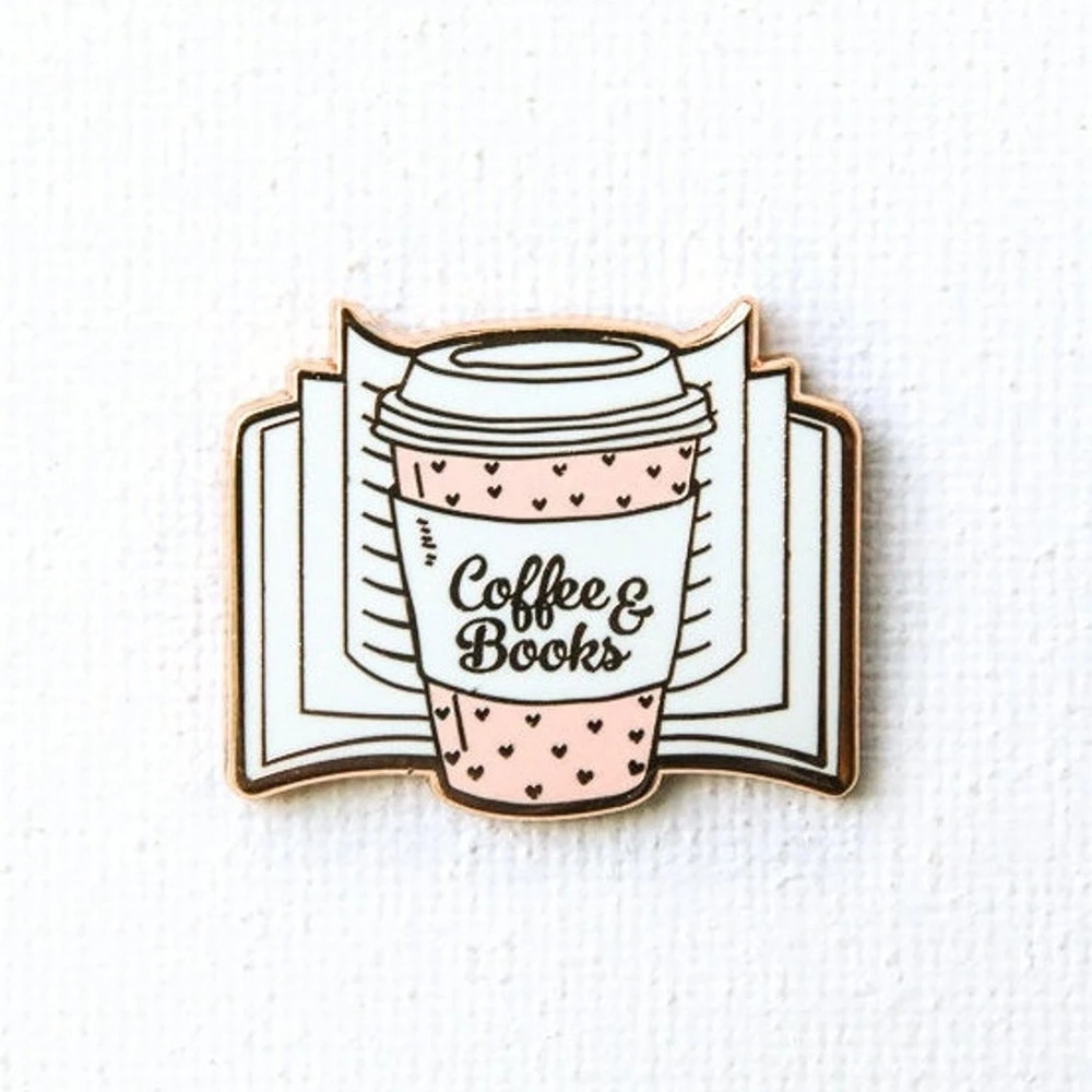 Coffee Book Hard Enamel Badge Literature Bookworm Water Cup Lapel Pin Fashion Accessories Book Lover Gift