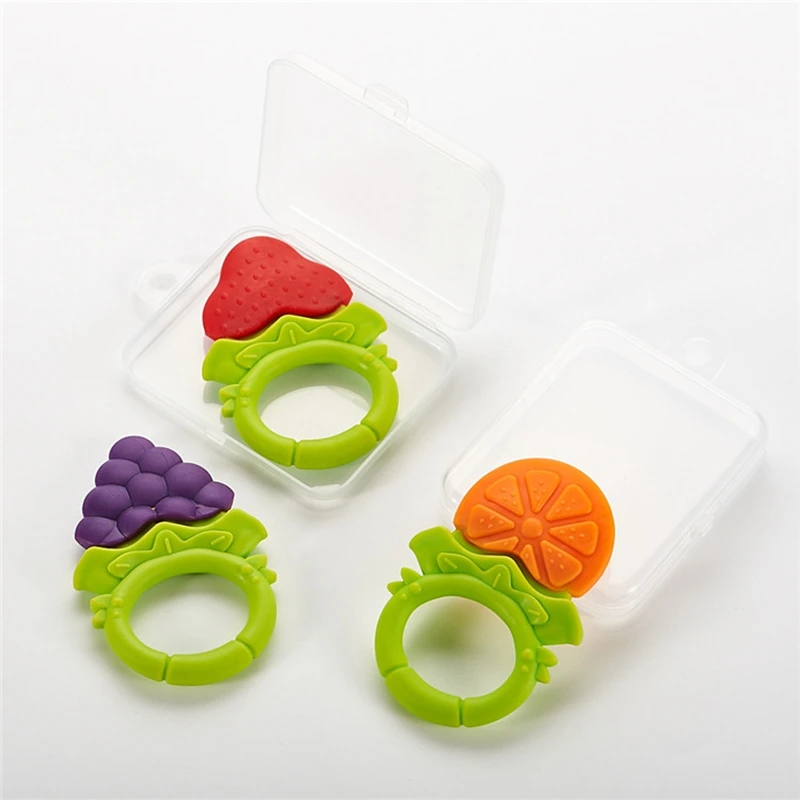 10Pcs Silicone Cute Fruit Design Strawberry Grape Soft Molars Baby Teether Toys Toddle Teething Chew Dental Care Teething Stick