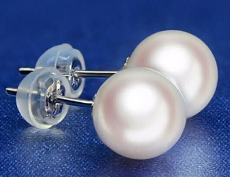 

top quality natural round 10-11mm Australian south sea white pearl earrings 14K/20