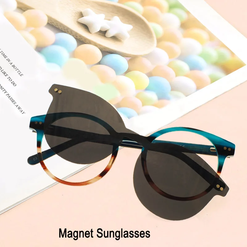 

REAL Retro Acetate Sunglasses Women Men Round Shape Magnetic Sun Glasses Multifunction Myopia Eyeglass Frame CT5133