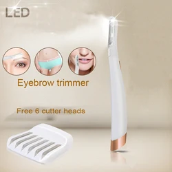 Mini Eyebrow Shaper Shaving Hair Tool LED Lighted Facial Dermaplaning Shaver for Women Razor Includes 6 Replacement Heads