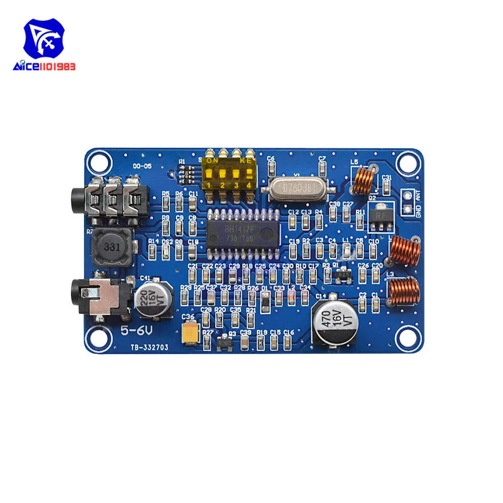 332703: Diymore BH1417 50Hz-15000Hz Wireless Stereo PLL FM Transmitter Module Digital 2 Channel Radio Station Board DC 5-6V