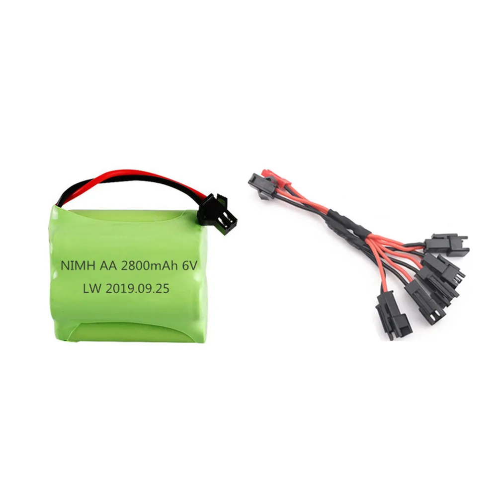 Bateria recarregável 6v 2800mah ni-mh + carregador 6v, para brinquedos rc, barcos, carros, caminhões, armas, robôs, aa, 6v, com plugue sm