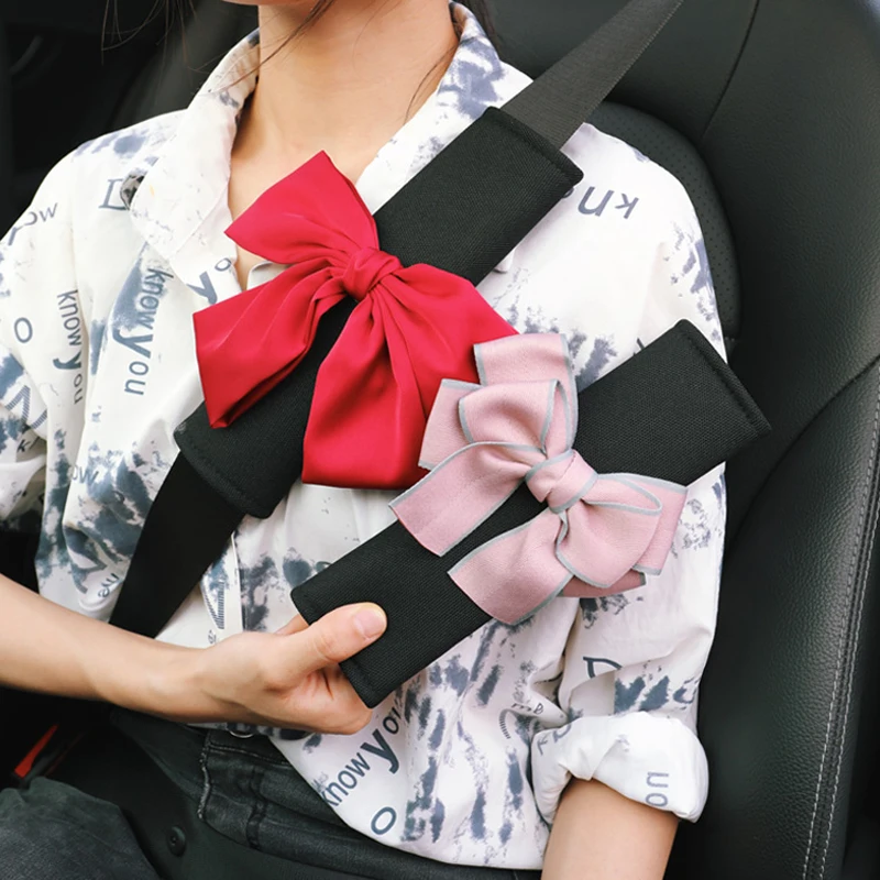 

1pc Creative Bowknot Universal Car Safety Seat Belt Cover Ice Silk Shoulder Pad Protective Car Accessoires Interior for Women