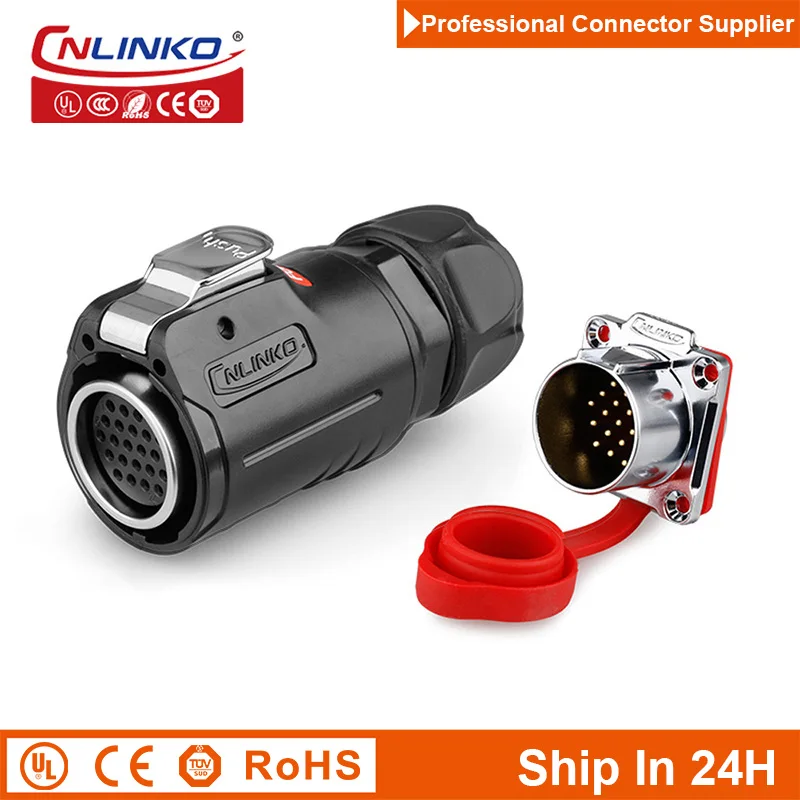 Cnlinko LP24 Waterproof 24Pin M24 Signal 5A Power Circular Cable Connector Plug Socket for Video Radio Equipment Truck Car Boat