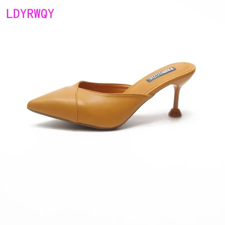 LDYRWQY 2021 new fashion summer Korean style pointed toe Baotou stiletto solid color all-match sandals and slippers