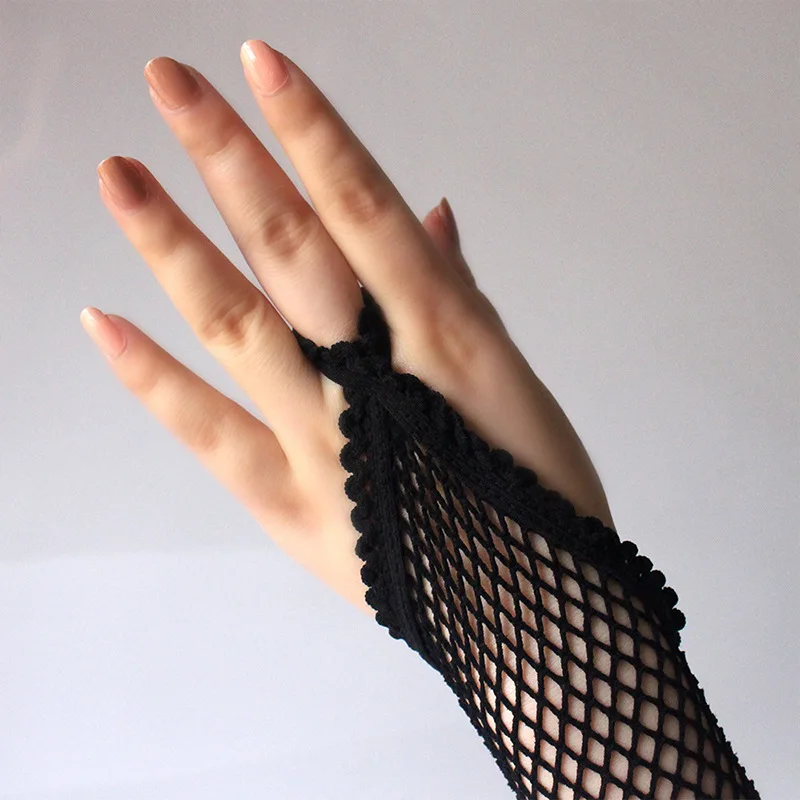 Sexy Black Gloves Fishing Net Gloves for Women Elegant Wedding Party Lady Dance Costume Fingerless Fishnet Gloves Exotic Sex Toy