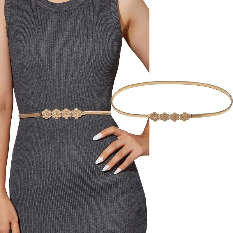 

Gold Metal Belt for Women Dresses Elastic Stretch Waist Belt Ladies Skinny Dress Belts Cummerbunds Female Designer Belt Ceinture