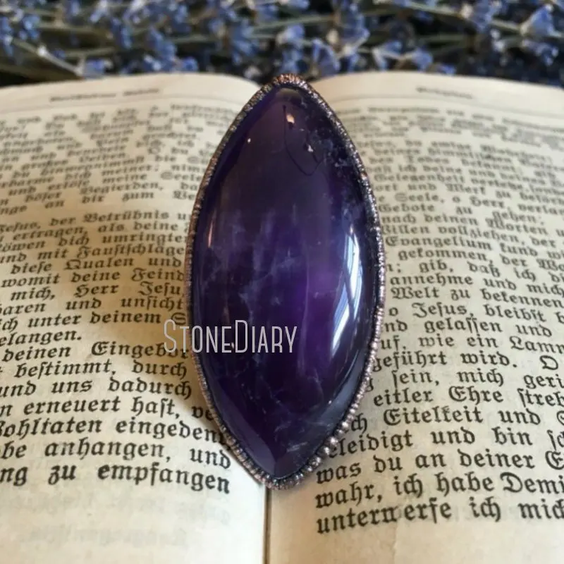 

RM39996 Large Crystal Amethyst Ring Big Size Amethyst Copper Unique Statement Witchy Ring Natural Stone Purple Stone