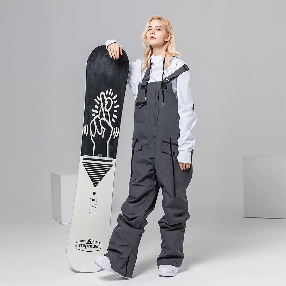 Snowboard Back Ski Pants Windproof Waterproof Pure Color Overalls Ski Pants All-in-one Men and Women Outdoor Skiing Equipment