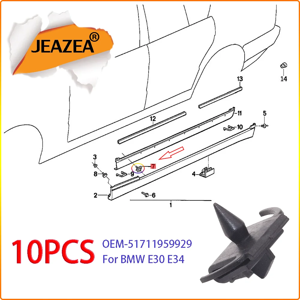 JEAZEA 10Pcs Side Skirt Clips 51711959929  Fit for BMW E34 M5 E30 E34 Accessories Automotive Clips