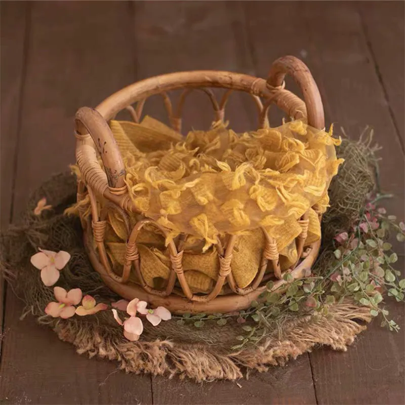 Newborn Photography Props Girl Round Vine Woven Basket Baby Photo Shoot Chair Bebe Poser Container Studio Fotografie Accessories