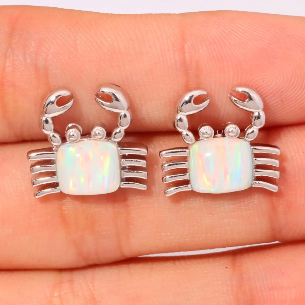 CiNily Created White Pink Blue Fire Opal Silver Plated Wholesale Crab for Women Jewelry Stud Earrings 10mm OH2551-OH2553