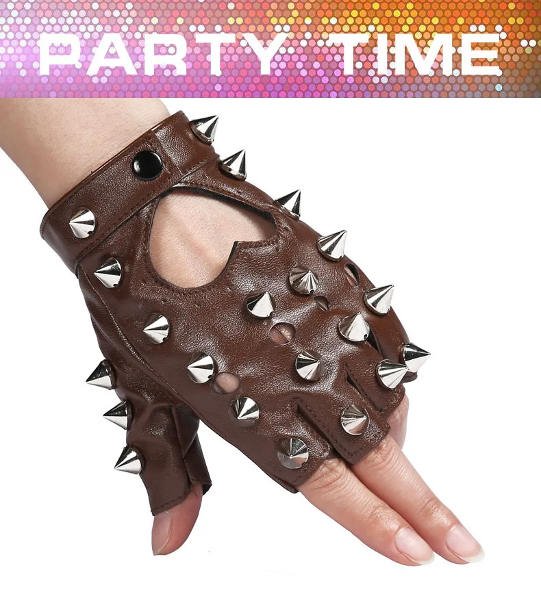 Idopy Men`s Women`s Rivet Faux Leather Glove Multi Colors Dancing Rock And Roll Jazz Cosplay Party Studded Glove