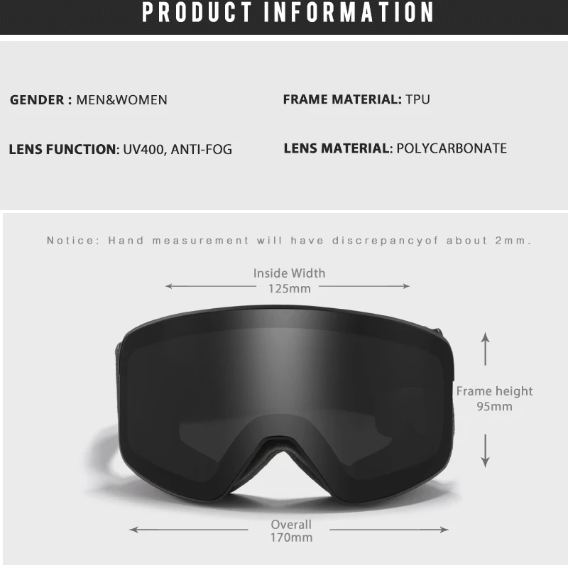 Winter Snowboard Goggles  Anti Fog Coating Sun Glasses UV400 Protection Optimized Lenses Goggle Design D292