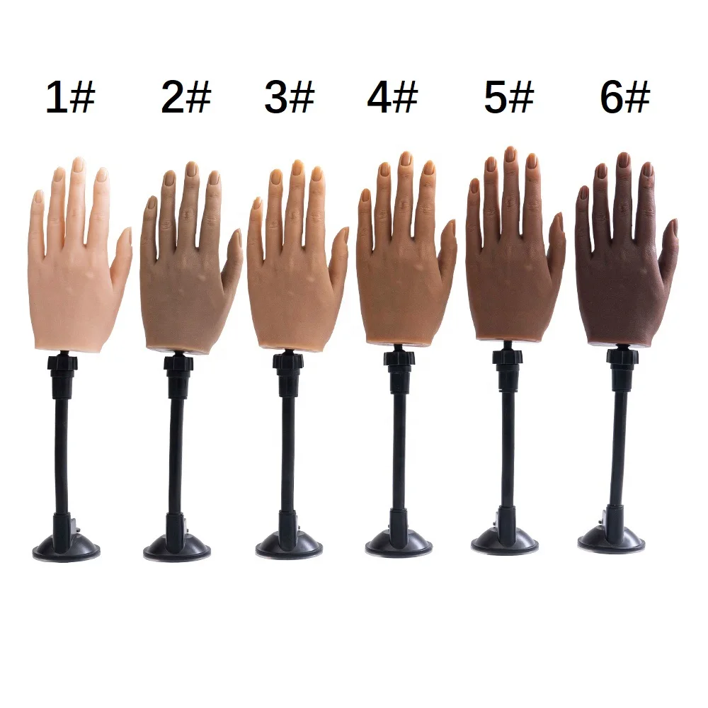 Female Lifesize Silicone Practice Hand with Clip Holder Bracket Mannequin with Flexible Fingers Adjustment For Nails Display