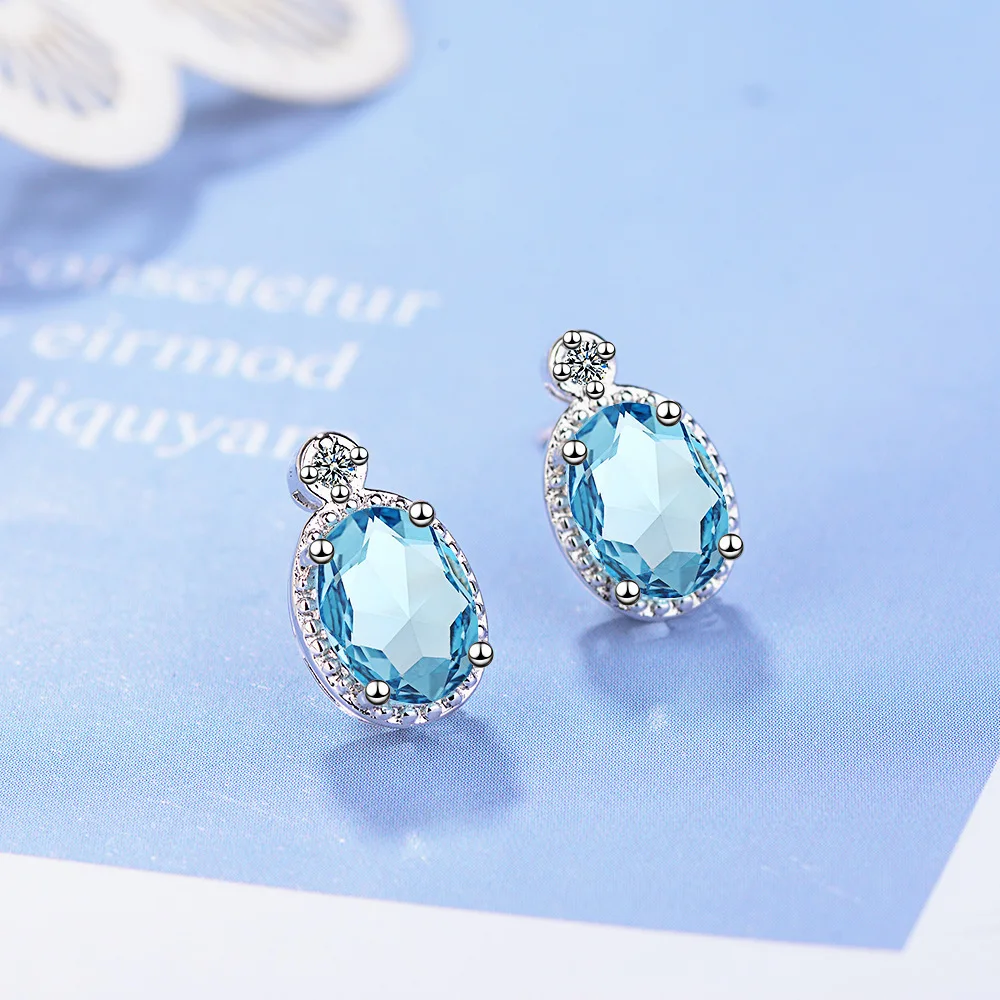 LEKANI Luxury 925 Sterling Silver Earrings Oval Blue Gemstones Earring Women fine Jewelry wedding Valentine's Day Gift