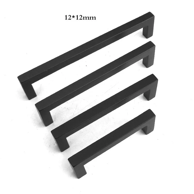 Black Cabinet Handle Square Furniture Hardware Stainless Steel Kitchen Door Knobs Cupboard Wardrobe Drawer Pulls