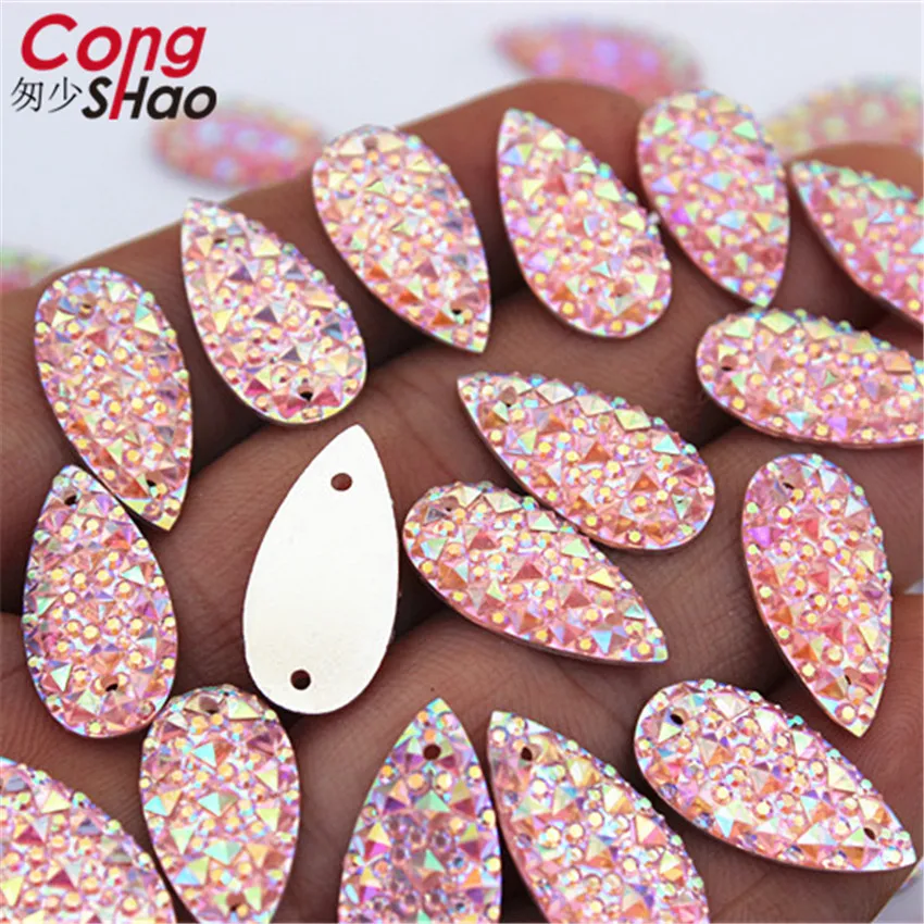 كونغ شاو 200 قطعة 10*20 مللي متر AB الملونة Flatback الراتنج قطرة حجر الراين تقليم الحجارة و بلورات الخياطة 2 حفرة زي زر YB706 #4