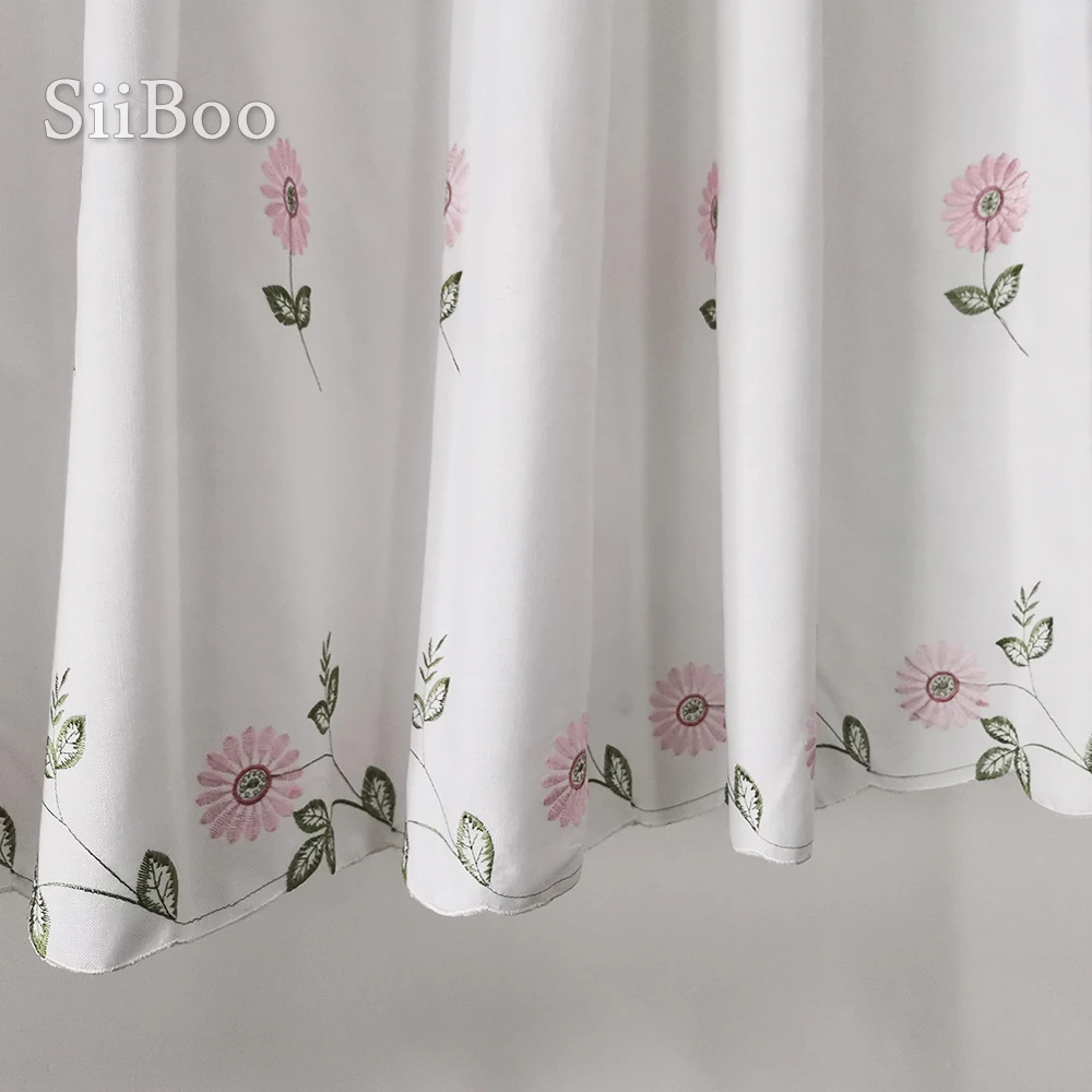 Pastoral style floral embroidery lace sheer curtain bay window tulle curtain half-curtain for home coffee room decor SP4160