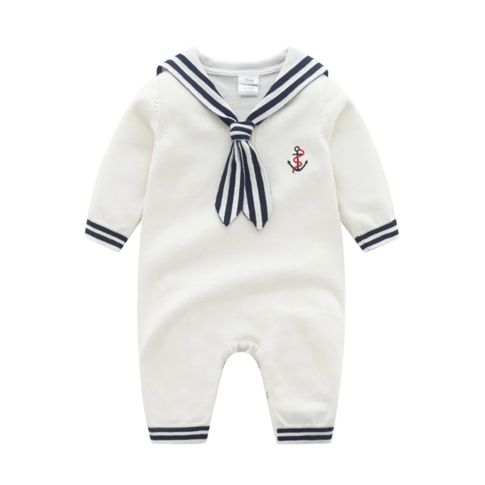 Mudkingdom Boutique Baby Boys Nautical Sweater Rompers Stripe Spring Autumn Sailor Sytle Infant Crawl Jumpsuit Baby Clothes