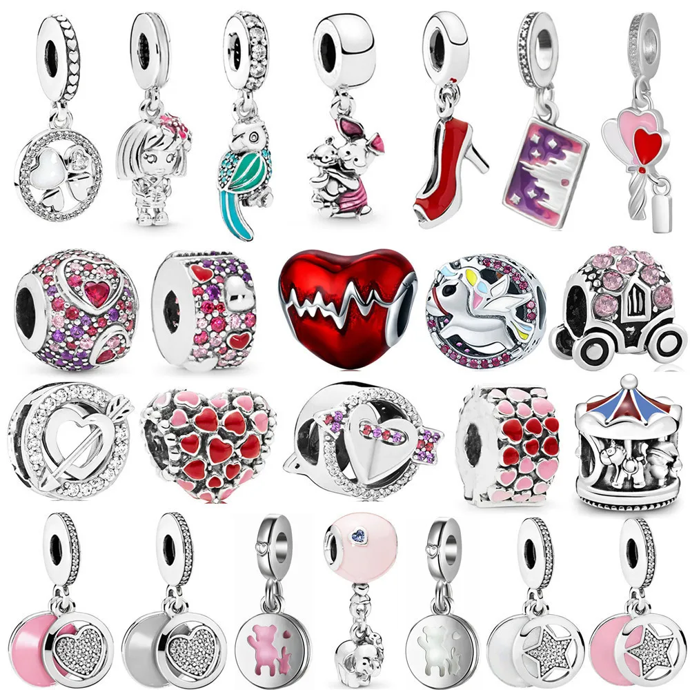 New Cute Balloon Postcard Hearts Pendant Suitable for Original Pandora Charm Bracelet Necklace Lady DIY Jewelry Gifts