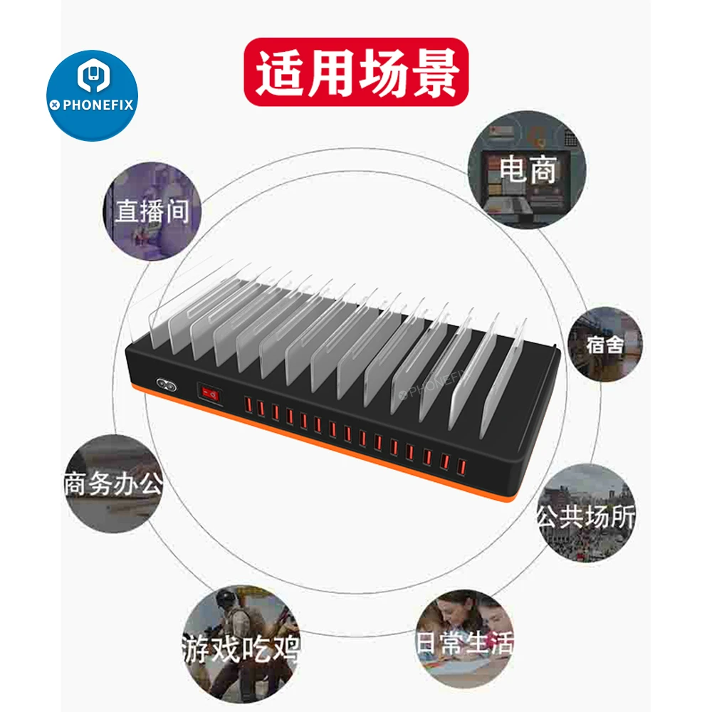 Quick USB Charger Multi 15 Port 100/180W 3.0 PD Fast Charge Mobile Phone Charging Station Organizer For Cellphone Tablet Laptop