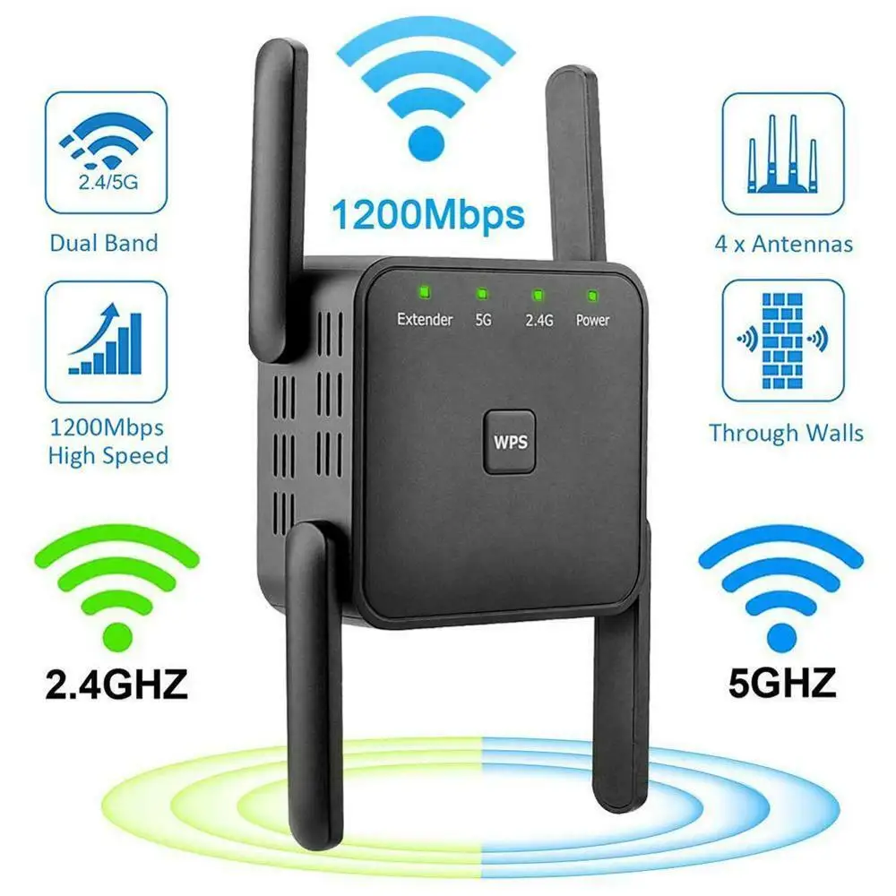 

AC1200 Dual Band Wifi Repeater Wireless Range Extender 2.4G 5G 1200M Wall Repeater WiFi Amplifier Booster Home Networking