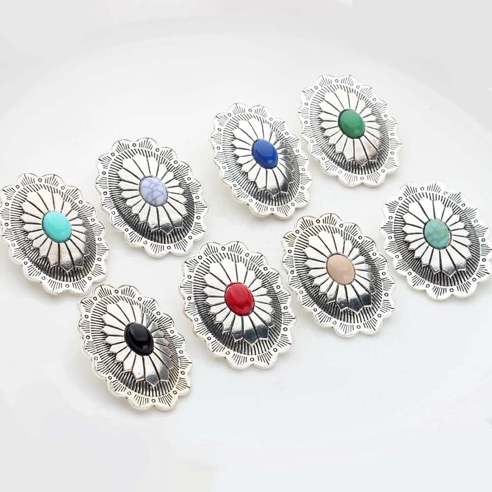 30*43mm 2pcs/lot Zinc Alloy Button Retro Style Oval Flowers Shape Decorative Buttons Charms For DIY Jewelry Accessories