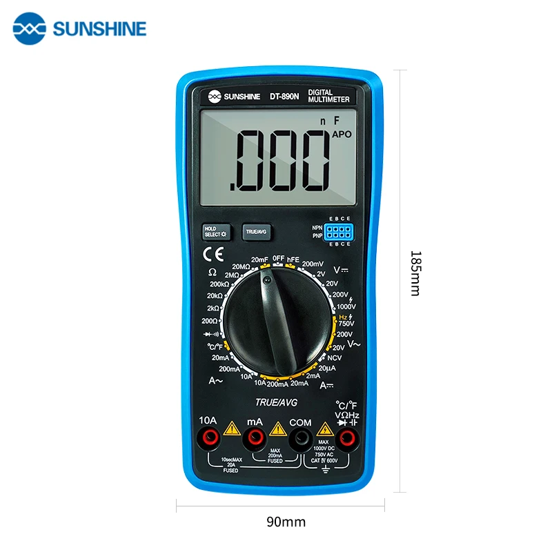 SUNSHINE-multímetro Digital de DT-890N, probador de condensador de Transistor, medidor de resistencia de voltaje y corriente CA/CC