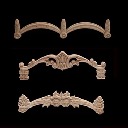 Wood Applique Onlay  Wood Figurines Carved Unpainted Ornamental Long Floral Leaves Wooden Furniture Doors Cabinet Window Home