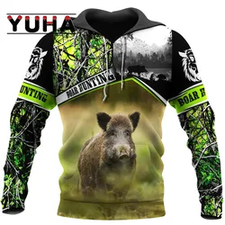 YUHA's new interesting wild boar hunting 3D printed hooded autumn/winter fashion sweatshirt street casual jacket for men and wom