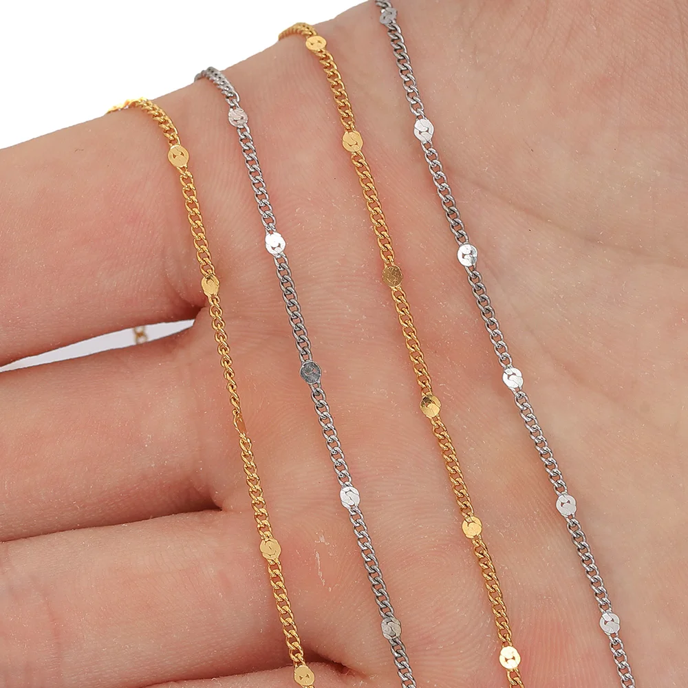 10meters/2meters Stainless Steel Sequins Chain for Jewelry Making Findings DIY Gold Color Bracelets Necklace Chain Accessories