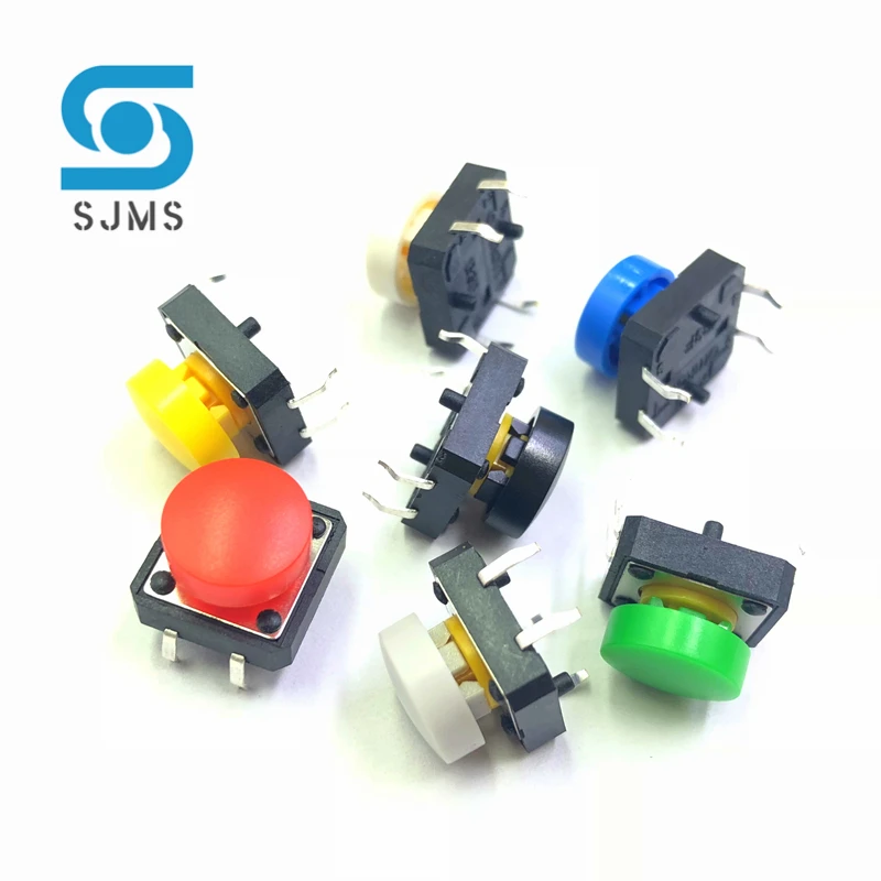 10pcs B3F-4055 12*12*7.3mm Tactile Switches Push Button Tact Switch + A25 Color Hat Tact Touch Micro Switch Cap