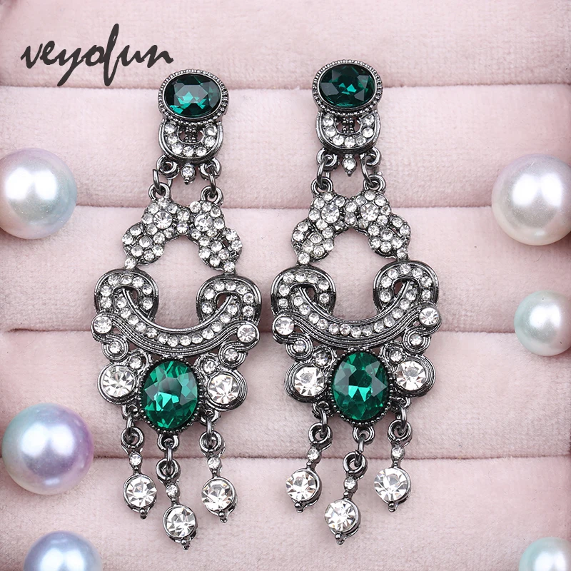 Veyofun Hollow Ethnic Full Rhinestone Drop Earrings Vintage Wedding Party Dangle Earrings For Women Fashion Jewelry Gift