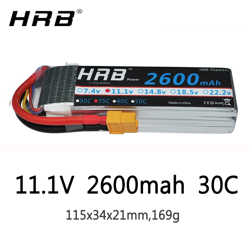 HRB 3S 11.1V Lipo Battery 2600mah XT60 T Deans Female Plug 35C For Axial Racing Airplanes FPV Drone Car Boat RC Parts