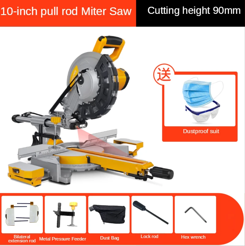 10 Inches Pull Rod Oblique Cutting Saw High Precision Multi-Function 45 Degrees Aluminum Alloy Wood Cutting Machine
