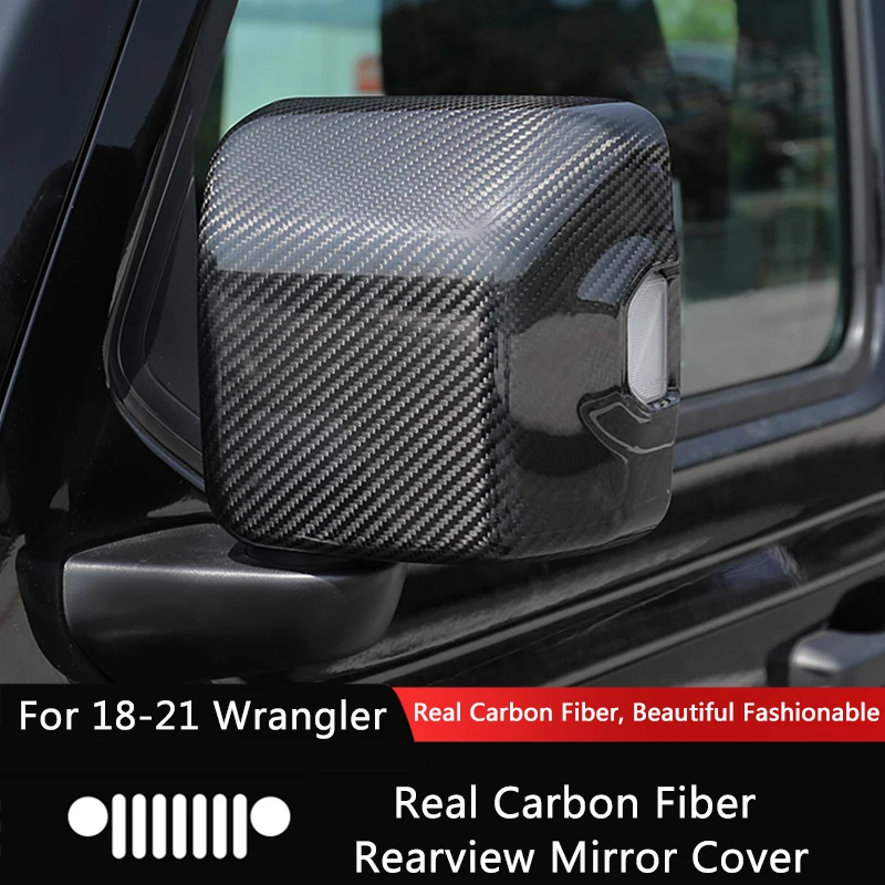 TAJIAN Car Exterior Modification Real Carbon Fiber Texture Fashion Rearview Mirror Shell Decorative Cover For JeepWrangler 18-21