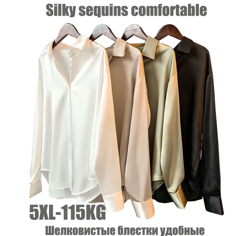 High Quality Elegant Imitation Silk Blouse Spring Women Fashion Long Sleeves Satin Blouse Vintage Femme Stand Street Shirts