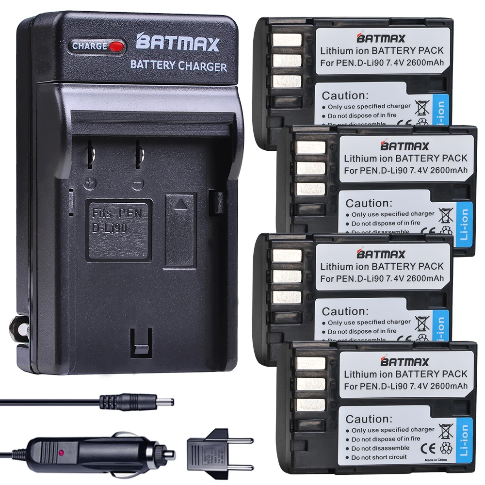 Batmax  2600mAh D-LI90 DLI90 D LI90 Battery +Digital Car Charger For PENTAX K-7 K-7D K-5 K-5 II 645D K01 K-3 K-3 II 645Z L15