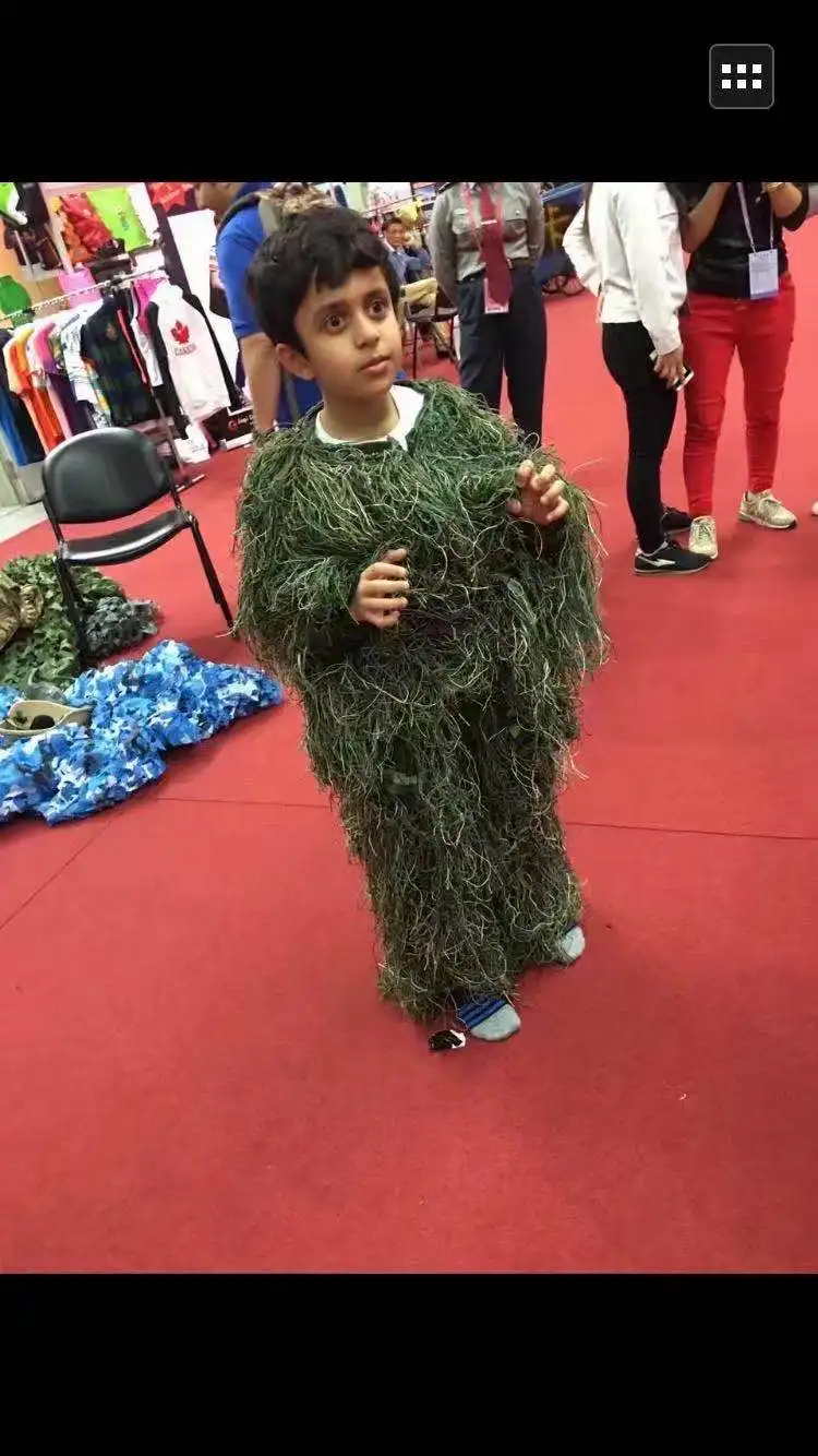 child Tactical Sniper Universal Camouflage Suits Woodland Clothes Adjustable Size Ghillie Suit For Hunting  Set Kits new