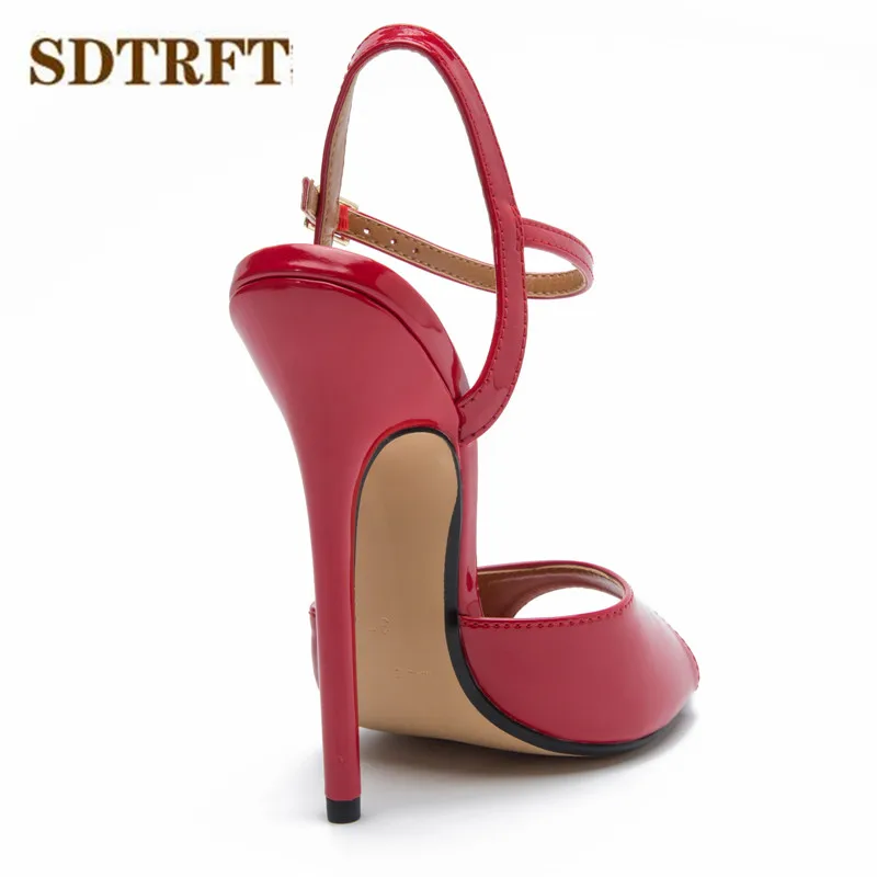 SDTRFT Stiletto Ladies Party COS Sandals Ankle Strap Shoes Woman 15cm Thin High Heels Zapatos Mujer Peep Toe Narrow Band Pumps