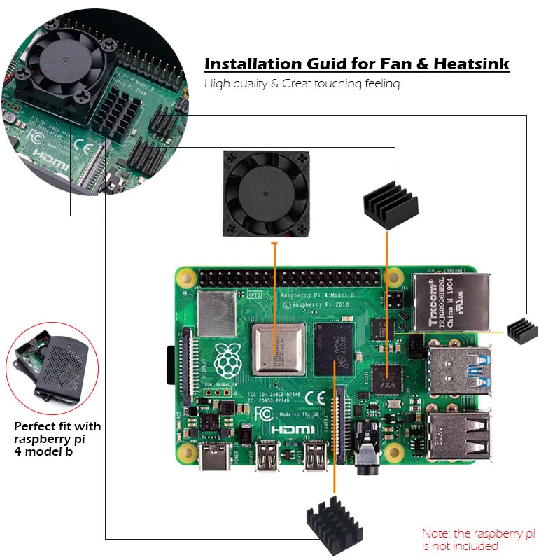 Raspberry Pi 4 Modelo B, carcasa de aluminio con ventilador de refrigeración, Kit de disipadores térmicos, caja de carcasa de Metal con ventilador